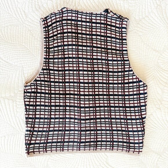 Vintage Men's 100% Cotton Plaid Grandpa Sweater Vest by INC Size L - Picture 3 of 10